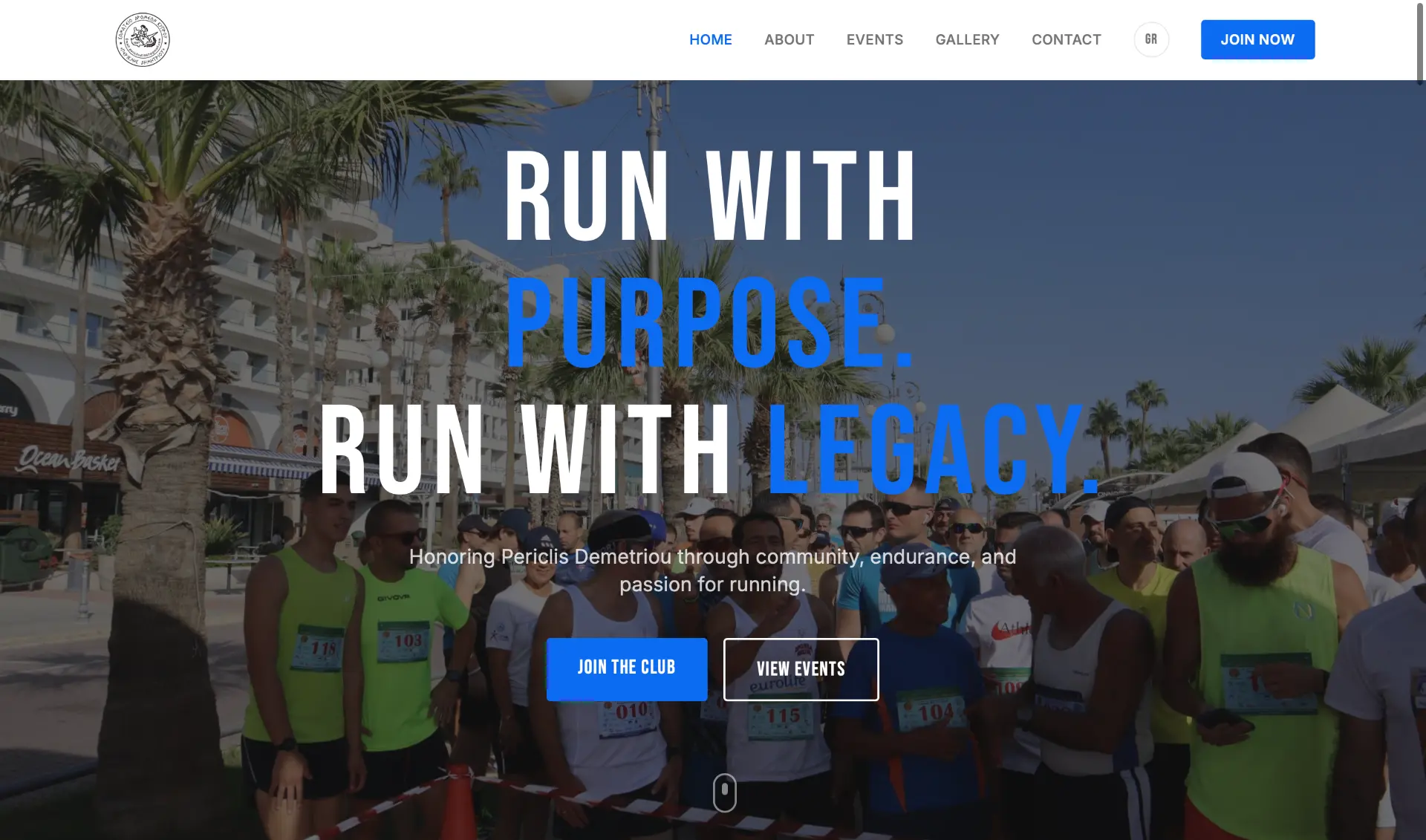 Periclis Demetriou Running Club homepage hero