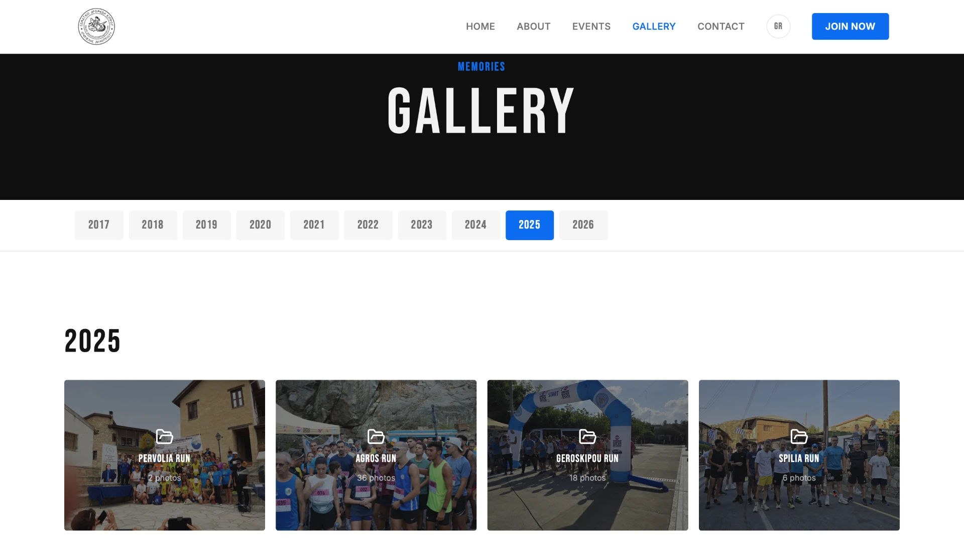 Photo gallery archive organized by year and event