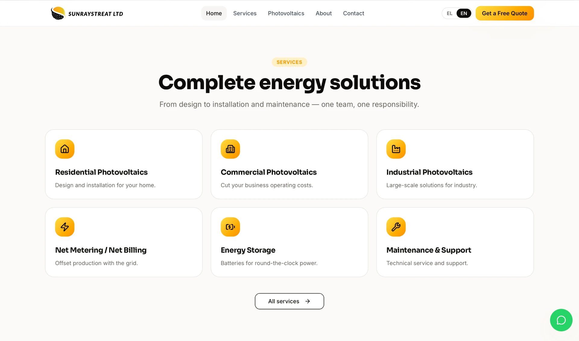 Sunraystreat — services overview section