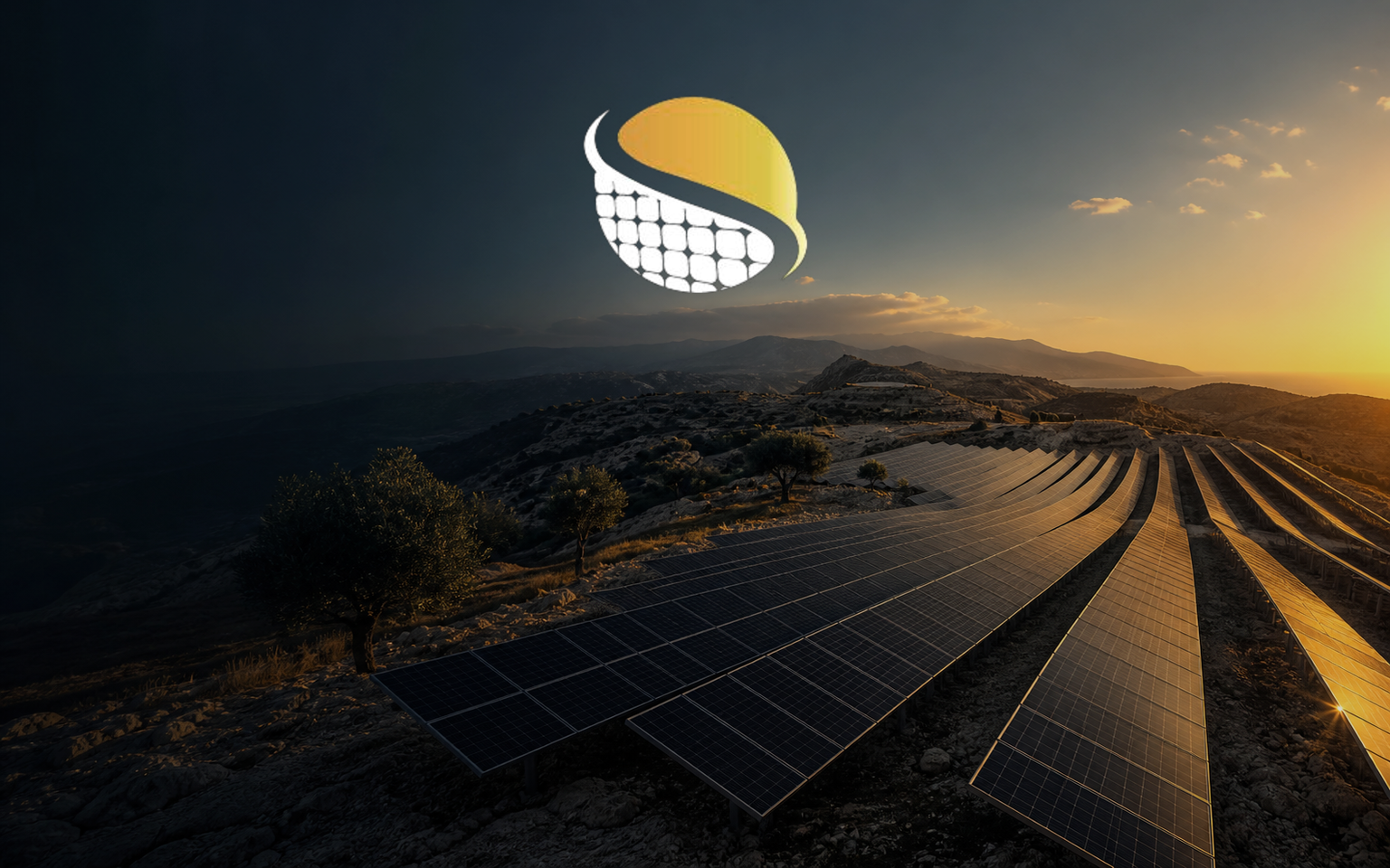 Sunray’s Treat — solar array at sunset with brand symbol