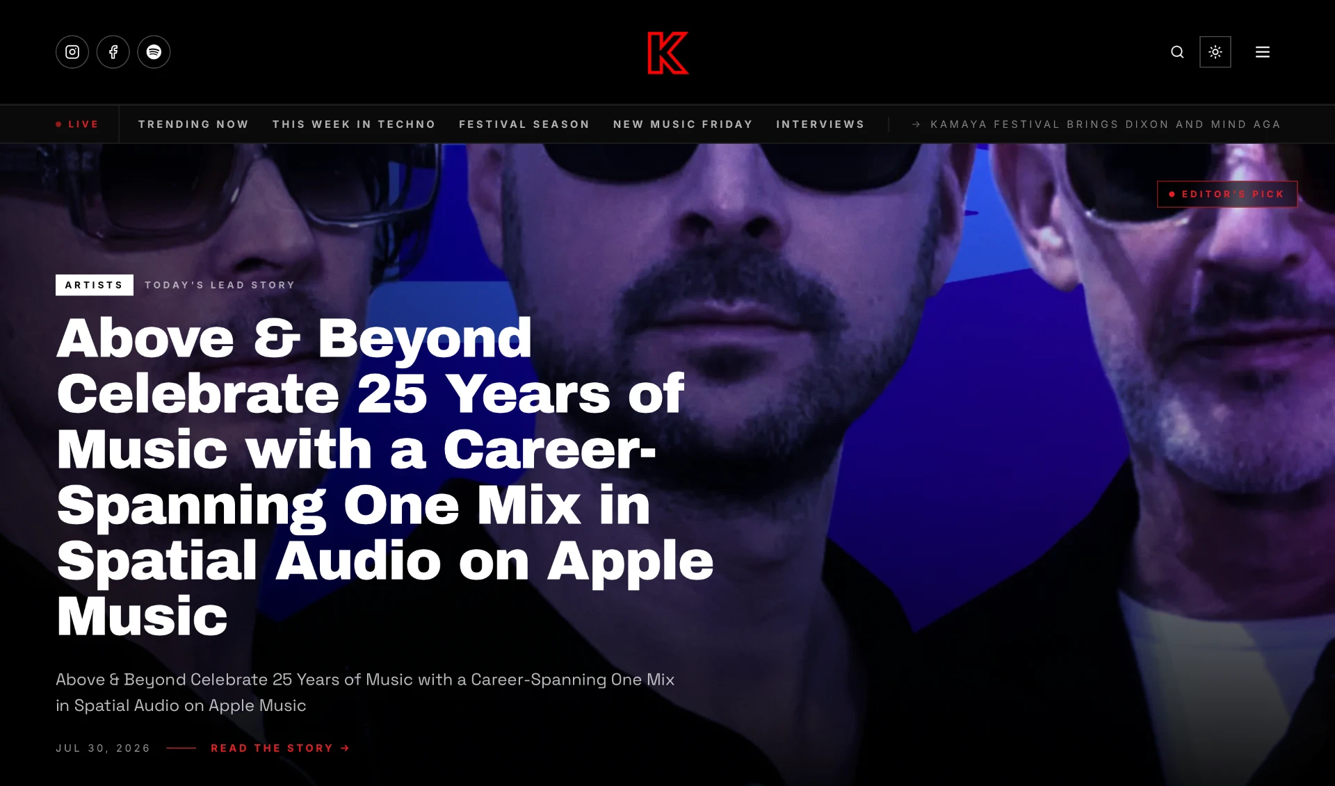 Klub Kult homepage in dark mode