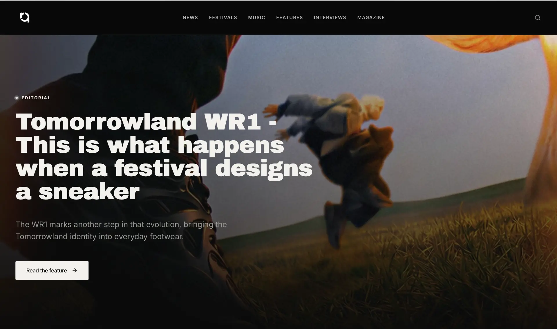 Rave Quarters homepage hero with featured editorial story