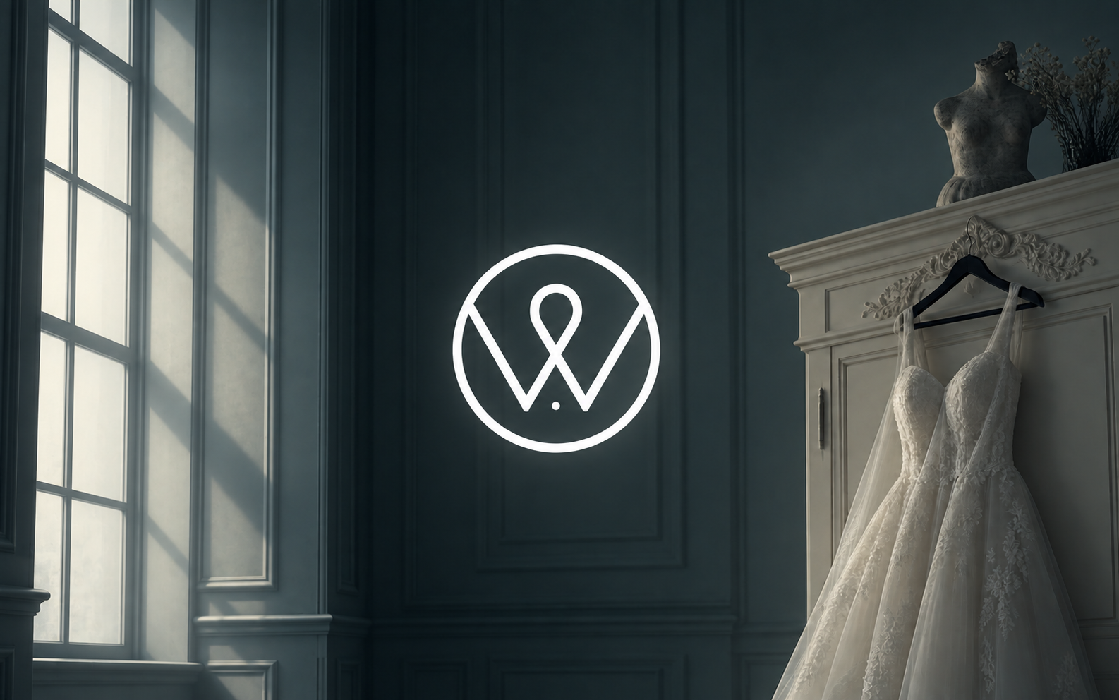 Wedding Aliens — identity mark on draped venue backdrop